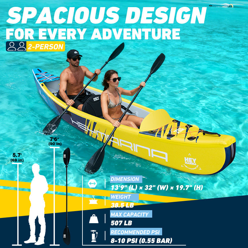 13.8FT Inflatable 2 Person Tandem Fishing Kayak 2 Seats