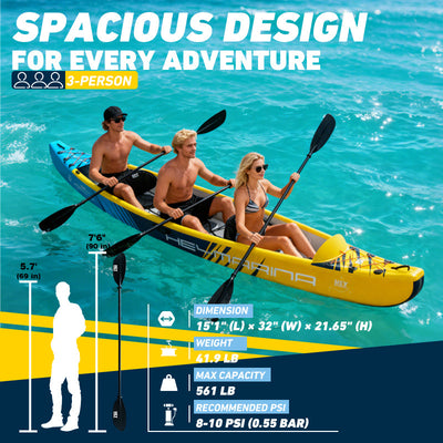 15.1FT Inflatable 3 Person Triple Fishing Kayak 3 Seats