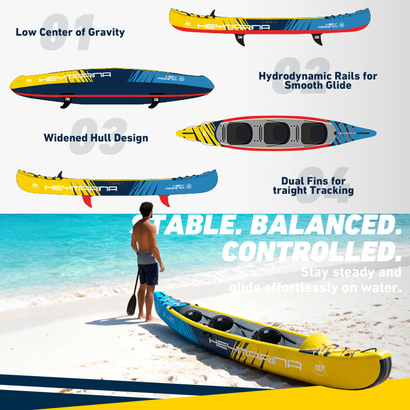 15.1FT Inflatable 3 Person Triple Fishing Kayak 3 Seats