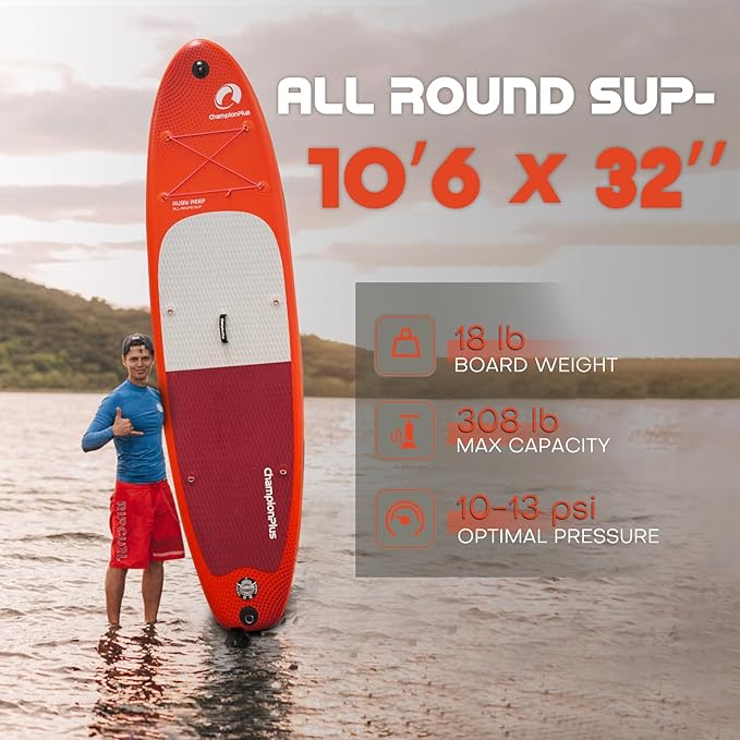 ChampionPlus All-Round Inflatable SUP Board - 10’6’’ - Red - Paddle Board