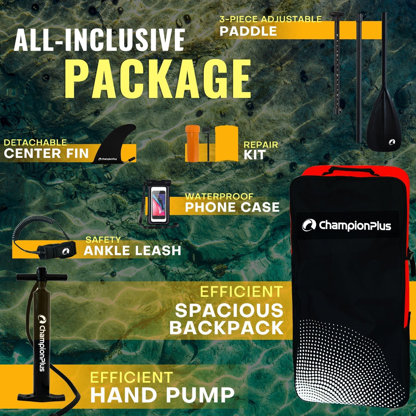 ChampionPlus All-Round Inflatable SUP Board - 10’6’’ - Yellow - Paddle Board