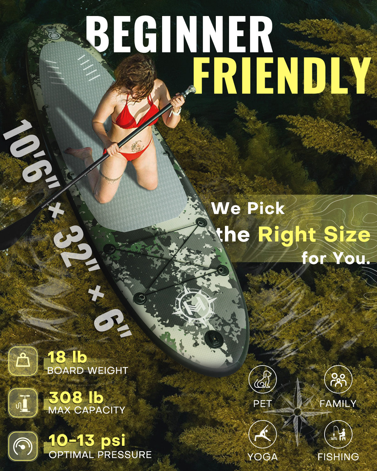 Heyboard 10’6’’ All-Round Inflatable SUP - Camouflage - Paddle Board