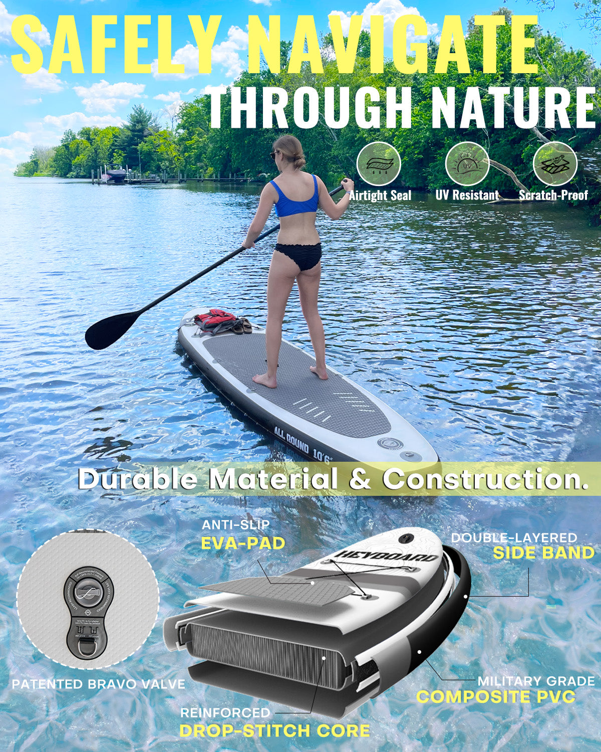 Heyboard All-Round Inflatable SUP Board - 10’6’’ - Grey - Paddle Board
