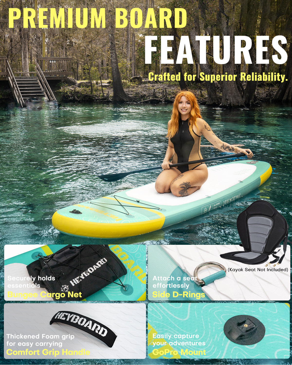 Heyboard All-Round Inflatable SUP Board - 10’6’’ - Mint Green - Paddle Board