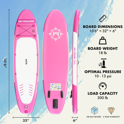 Heyboard All-Round Inflatable SUP Board - 10’6’’ - Pink