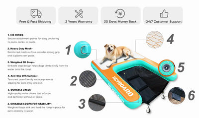 Inflatable dog ramp with features.