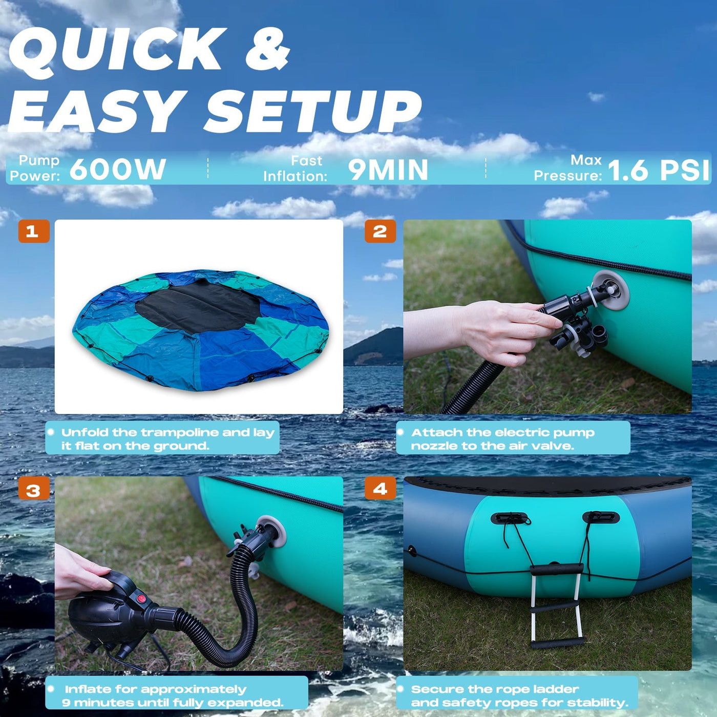 Inflatable Water Trampoline 10/12/15FT - Summer Fun Bounce