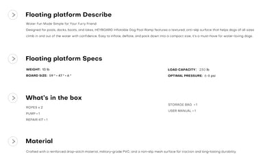 Floating platform product details.