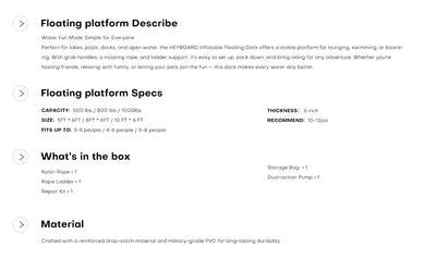Floating platform specifications.